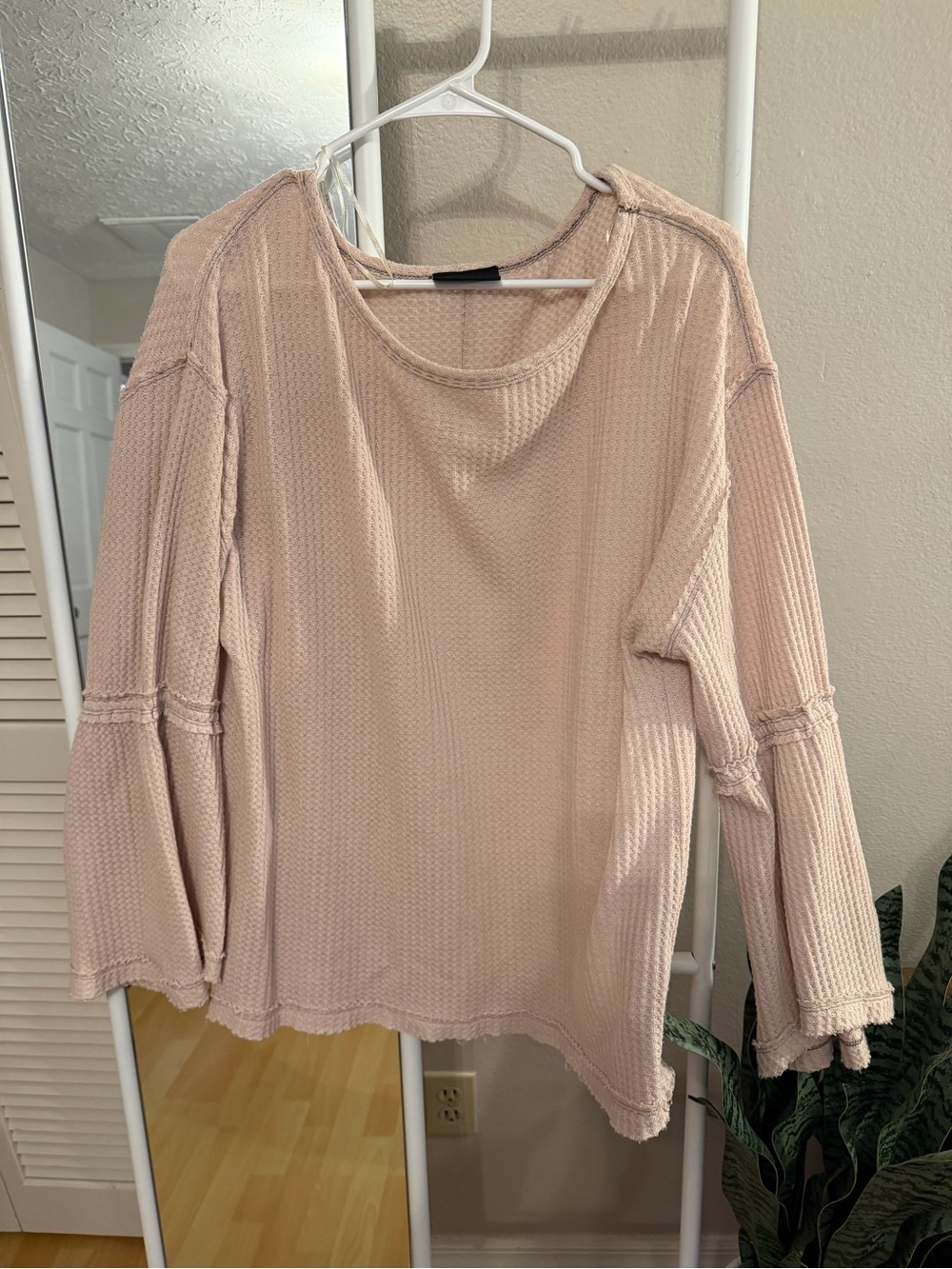 Vici Light Blush Waffle Crewneck Long-Sleeve Top